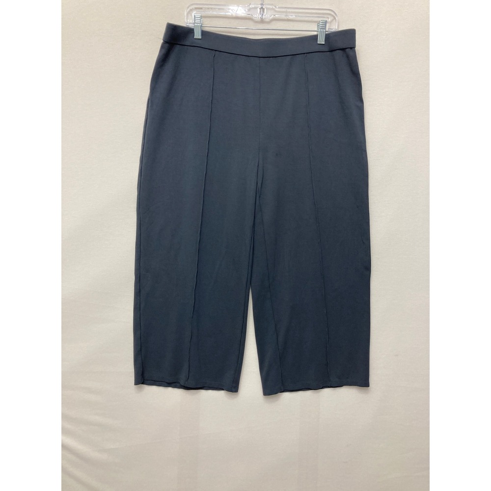 J. Jill Wearever Wide Leg Pants Large Gray Cropped Knit Trousers Travel Stretch